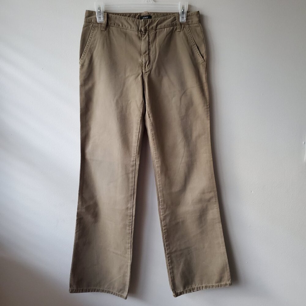 J.Crew NWOT Low-Rise Wide Straight Leg Chino Olive Green Frayed Hem Pants 0